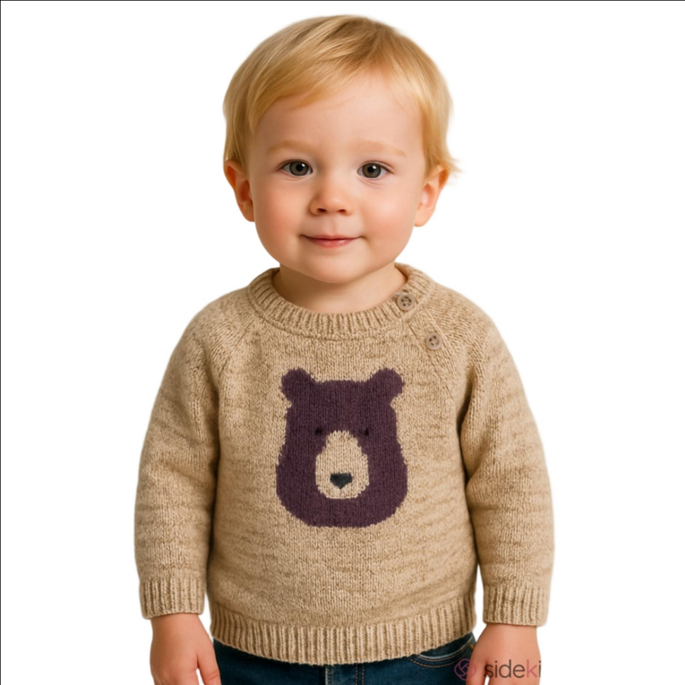Tucker Tate Teddy Bear Brown Knit Crewneck Baby Toddler Boy Sweatet Sz.9 Month